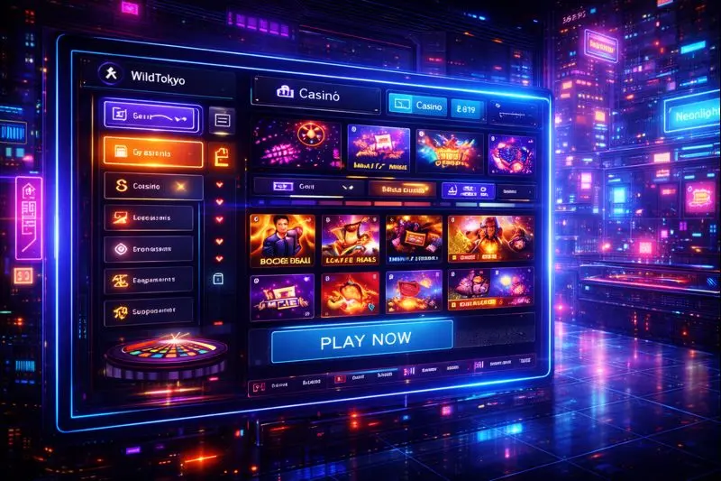 Interfaccia WildTokyo in stile cyberpunk